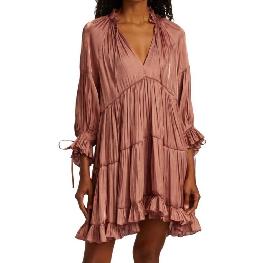 NWOT CINQ À SEPT Phyllis Peasant Bohemian Cottagecore Ruffle Women's Dress 2US